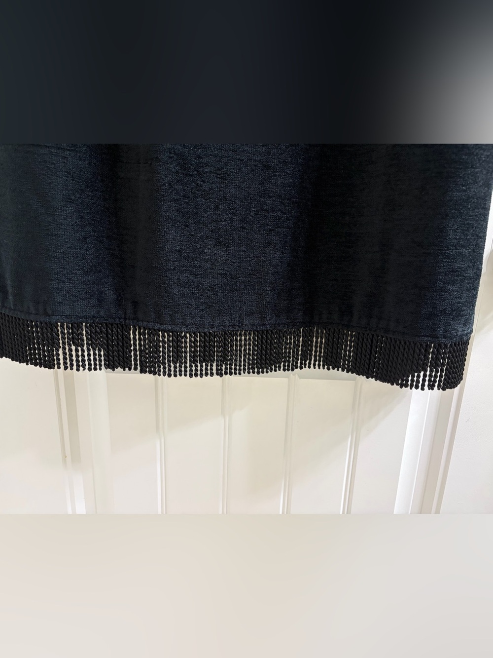 Vintage Indigo Moon Black Chenille Black Midi Skirt Fringe Hem L Artsy Boho - Picture 4 of 10
